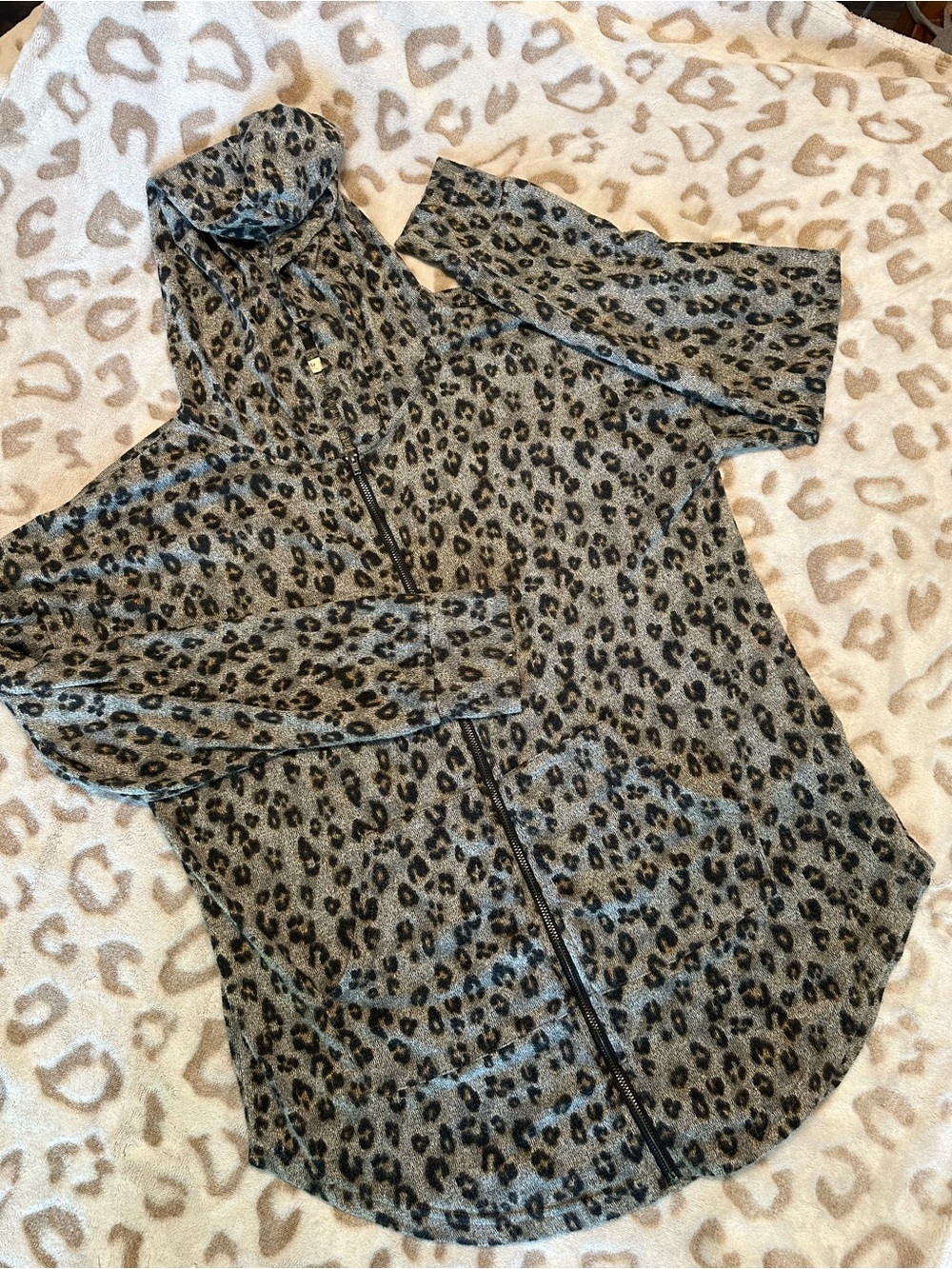 Maurices Gray & Black Leopard-Print Zip Hoodie